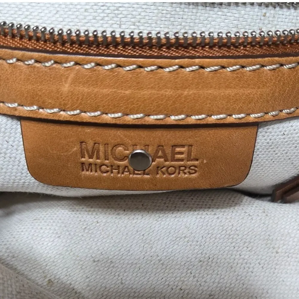 Michael Kors Vintage Astor Studded Leather Satchel Bag Cognac Tan Y2K
